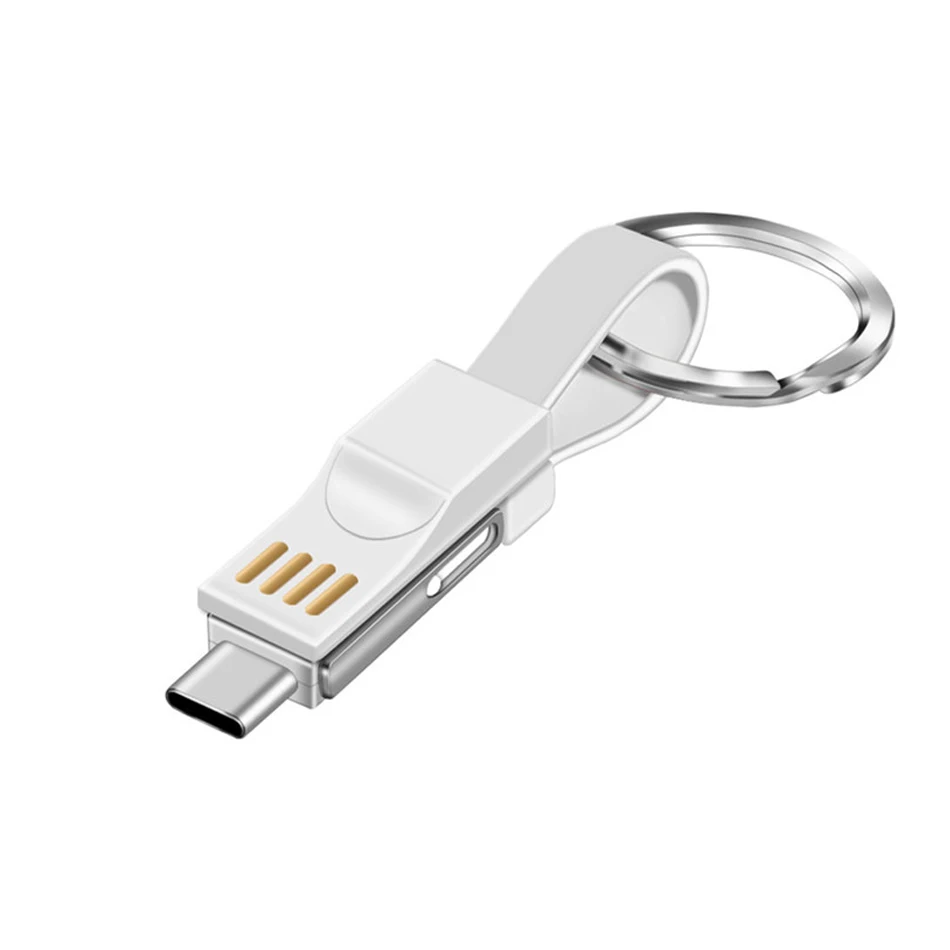3 в 1 USB кабель Micro usb type C кабель Портативный Ключ для iPhone Xs Max 8 7 Plus samsung S9 мини брелок зарядное устройство зарядный кабель - Цвет: Белый