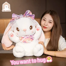 

POLARIE Lolita rabbit plush stuffed lace hat pink rabbit plush toy baby girl princess dress girl cosplay doll cute toy