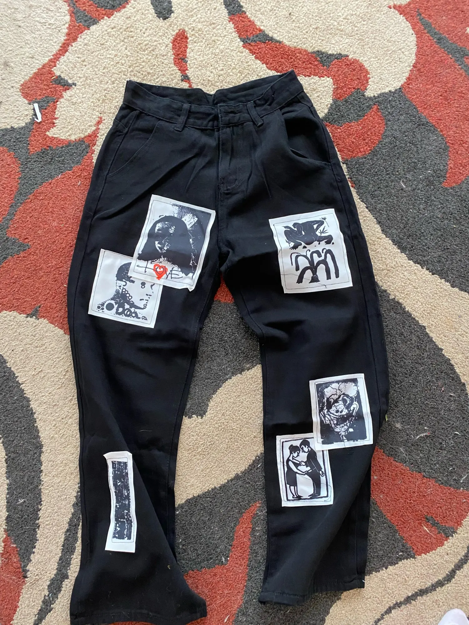Grunge Punk E-girl Patchwork Jeans with Streetwear Print photo review