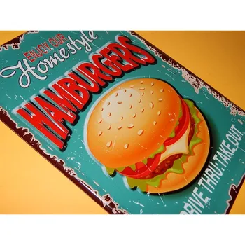 

Poster sheet METAL decoration wall BURGER Vintage decor plate for room wall, living room, bar, garage
