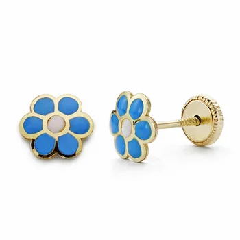 

Earrings 18k gold daisy blue enameled 6mm.[AA2071]