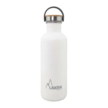 

LAKEN stainless steel water Bottle Basic 1L Stopper steel/bamboo-White