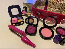 21 Uds. De bolso de maquillaje cosmético de simulación de juego de simulación, juguetes educativos para niñas, regalo de cumpleaños, bolsa de PU Rosa roscada