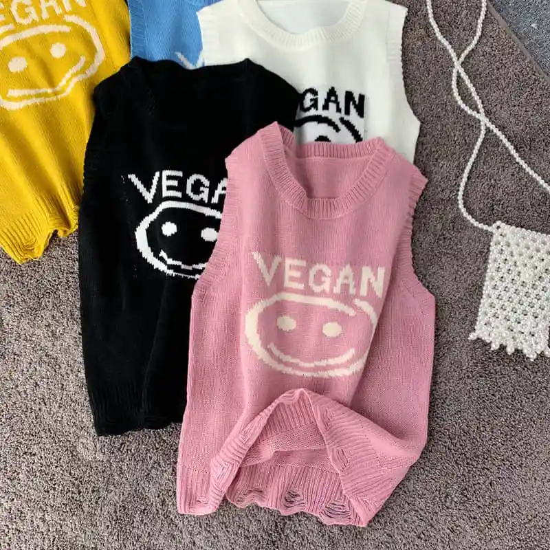 Autumn Female Student Casual Temperament Knitted Pullover Vest letter emboridery Sleeveless V-neck Sweater Vest autumn