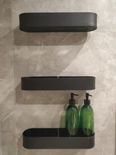 Black Bathroom Shelves Rack Towel-Bar Wall-Shelf Shower-Storage Kitchen Aluminum Space