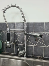 QUYANRE Grifo de cocina con resorte Blackend, pulverizador lateral extraíble, grifo mezclador con mango doble, grifo de fregadero con rotación de 360 para Cocina