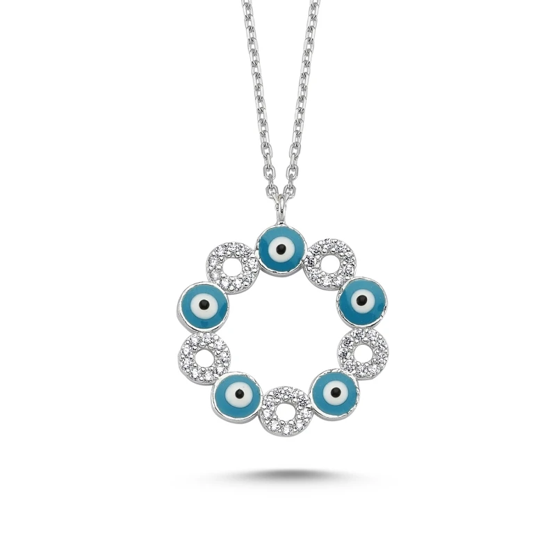 

Silver 925 Sterling Zircon Eyes Round Necklace