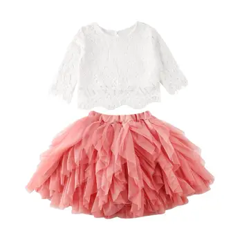 

1-6Years Lace Blouse Top + Ball Gown Skirts 2pcs Set For Toddler Kids Baby Girls Clothes Party Birthday Princess Outfits
