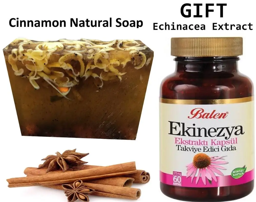 

Anti Acne Cinnamon Natural Handmade Soaps 100 gr+Gift Food Supplement Echinacea Herb Extract Vegetable 60 Capsules