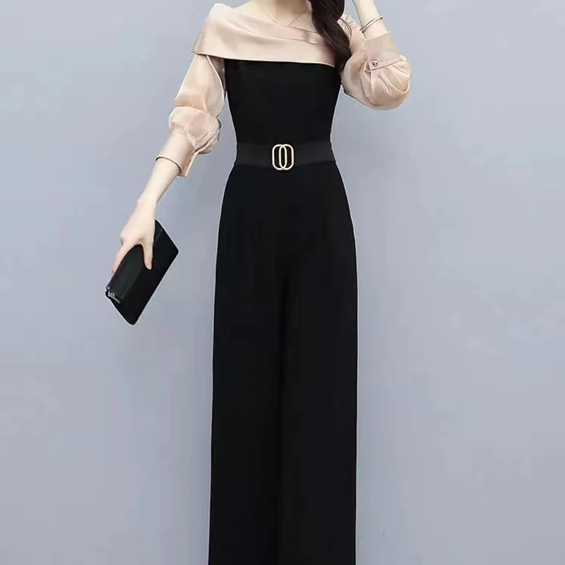 

Женский комбинезон весна-осень 2023 Новый Модный черный длинный стильный комбинезон с высокой талией прямые широкие брюки-трубы костюм