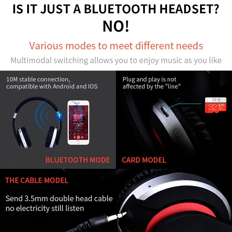Беспроводные наушники MH7, Bluetooth гарнитура, Складные стерео наушники, игровые наушники с микрофоном для iPad, мобильного телефона, MP3
