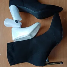 Aphixta-Botas de tacón de hoja de Metal para mujer, Botines de tacón de aguja, de tela elástica, puntiagudas