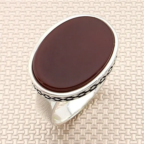 

Plain Straight Oval Maroon Agate Stone Men Silver Ring Little Finger Silver Ring Made in Turkey Solid 925 Sterling Silver