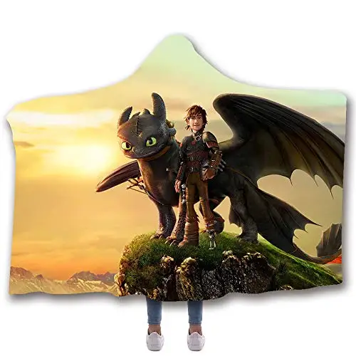 Anime How to Train Your Dragon Printed Plush Hooded Blanket For Adults Kid Warm Home Wearable Double layer Fleece Throw Blankets