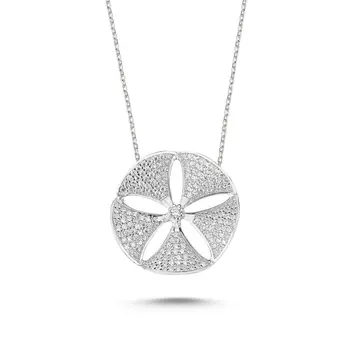 

Angemiel 925 Silver Wavy Round Zircon Stone Ghost Pendant-Rhodium Plated