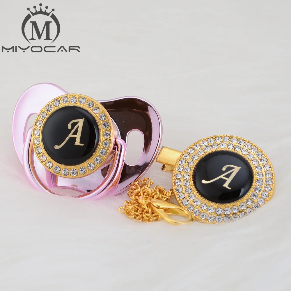 MIYOCAR золото серебро имя инициалы письмо красивый bling соска и соска клип BPA бесплатно пустышка bling уникальный дизайн LAS-8/9
