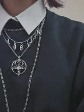 Collar de cadena con colgante de cabeza de cabra y calavera, joyería Vintage, pentagrama, hombre y mujer