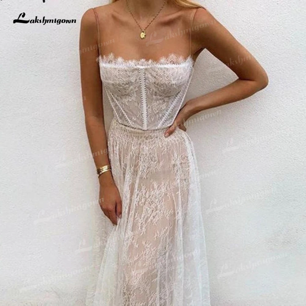 

2022 Boho Wedding Dresses Bridal Dress with Flowers Spaghetti Strapsvestido de novia Wedding Dress Lace vestido feminino