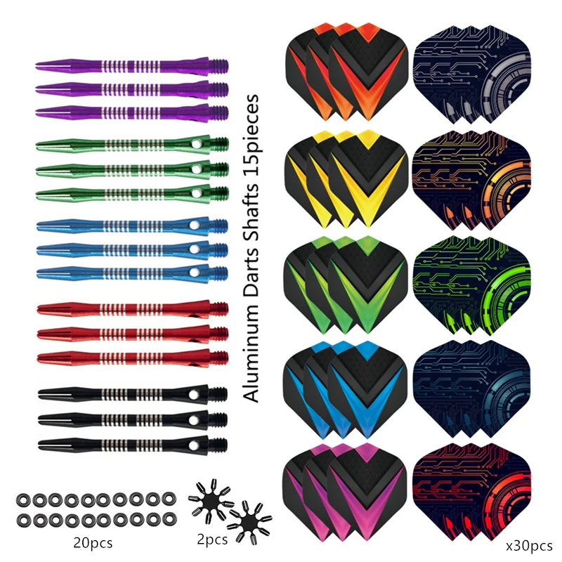 15pcs Tip Darts Aluminum Shaft with 30pc Soft Tips for Electronic Plastic Dartboard Indoor Outdoor Games