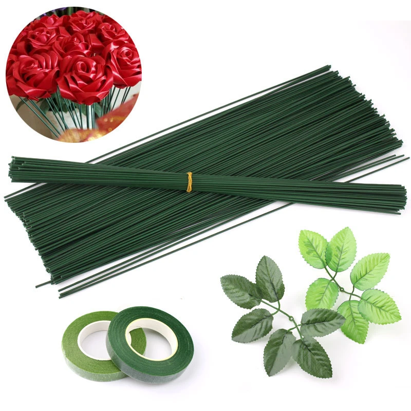 

50Pcs 40cm DIY Artificial Silk Flower Stem Green Plastic Wire Wreath Bouquet Wrap Flower Stick Florist Craft Decor