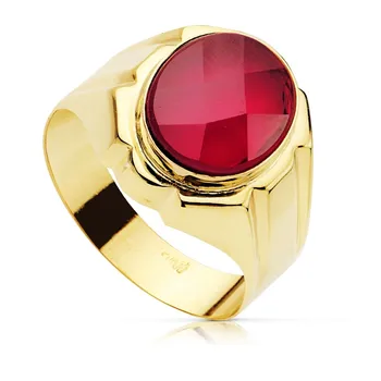 

Stamp 18k gold Knight stone network spinel oval hollow