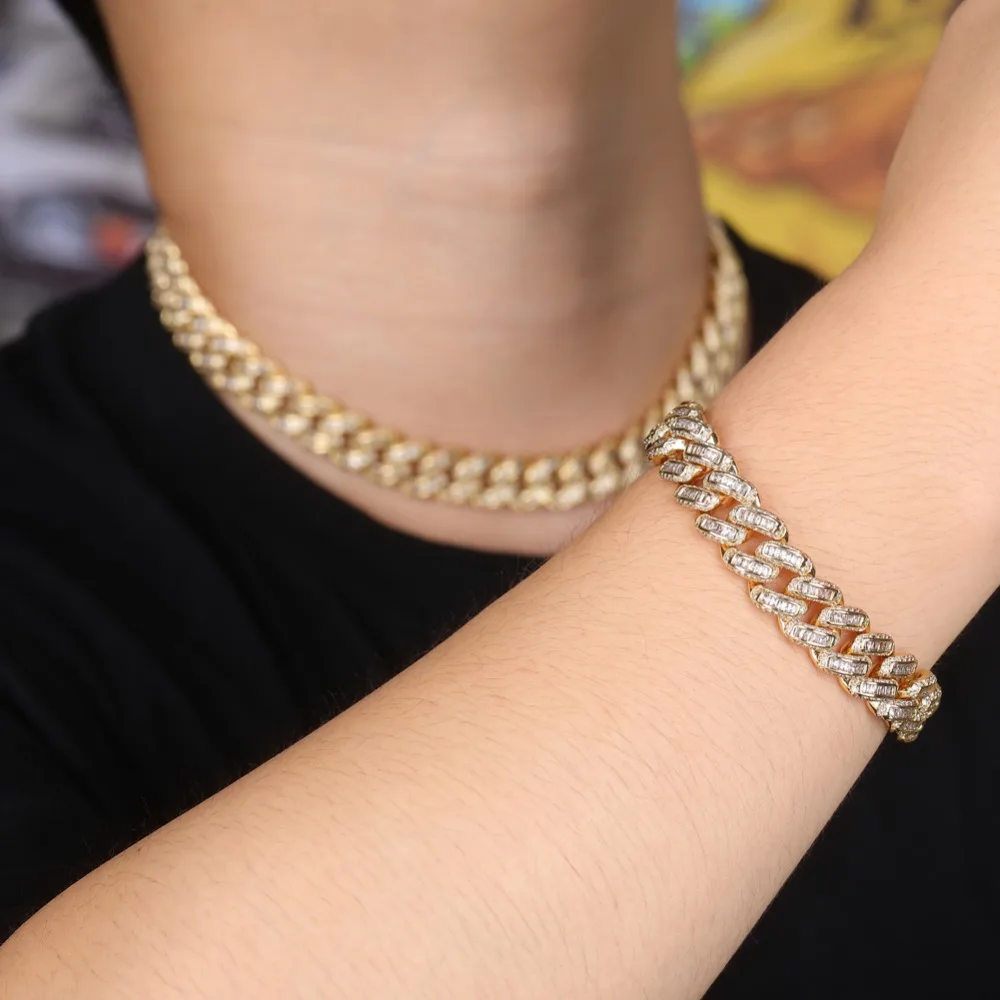 TOPGRILLZ Miami Big Box Clasp 14mm Cuban Bracelet 7.5-9.5 Inch Iced Out Prong Setting Square zircon Hip Hop Jewelry For Men