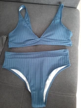 INGAGA Bikinis Sexy cintura alta traje de baño mujeres traje de baño Bikini Push Up de canalé de baño trajes de baño negro Bikini con cuello en V 2021 nuevo