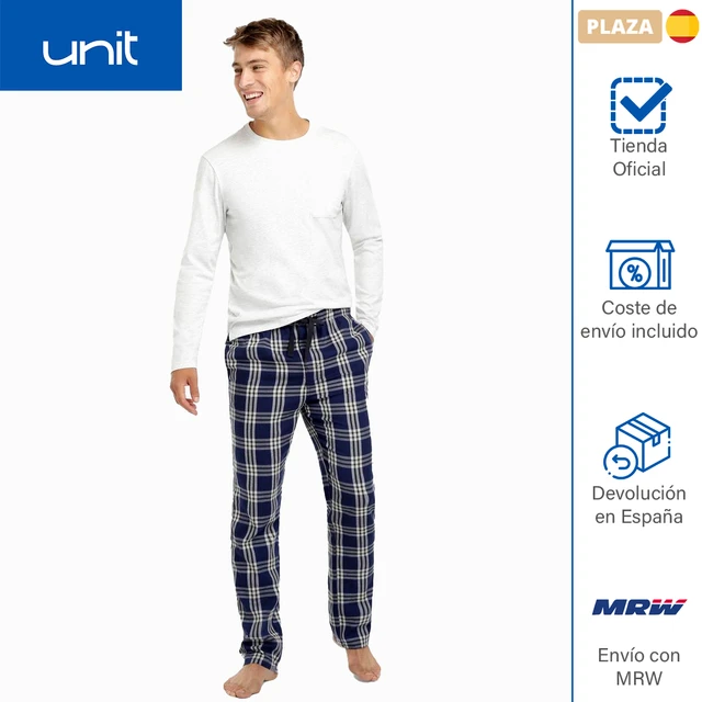 Pijama a conjunto pantalones estampados y camiseta en liso. Ropa para dormir de maga larga para hombre. Unit - AliExpress Mobile