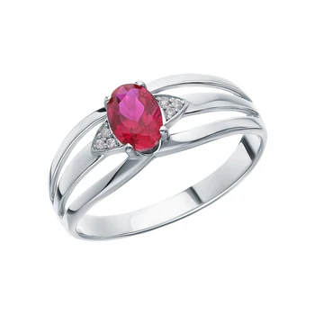 

Silver ring with cubic zirconia and rubies synthetic sunlight sample 925