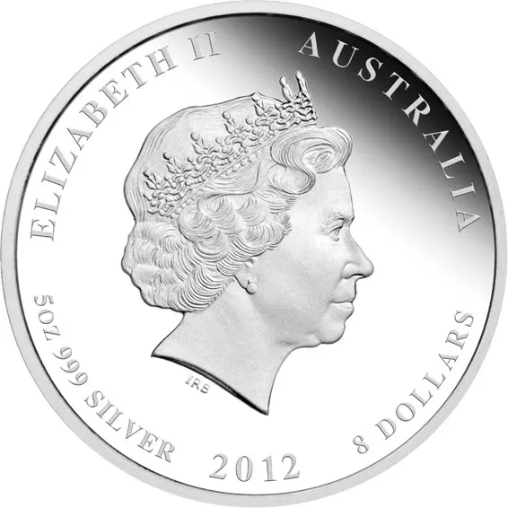 Дракон лунного года серии II 5 унций Серебряная монета 8$ Австралия 2012