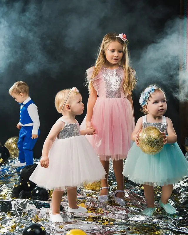 Hot sell Wholesale Girls Dress Sequins Mesh Children Clothes Dress
