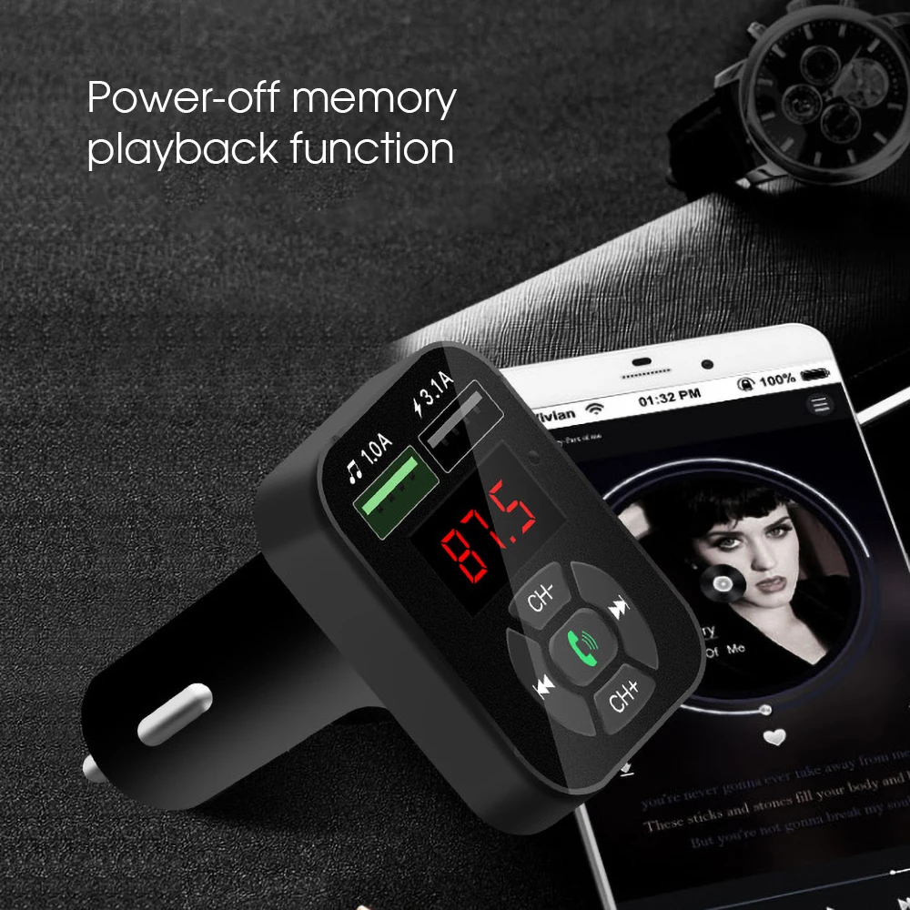 Car Bluetooth 5.0 FM Transmitter Wireless Handsfree Audio Receiver Auto MP3 Player with 3.1A Quick Charge Dual USB Car Charger