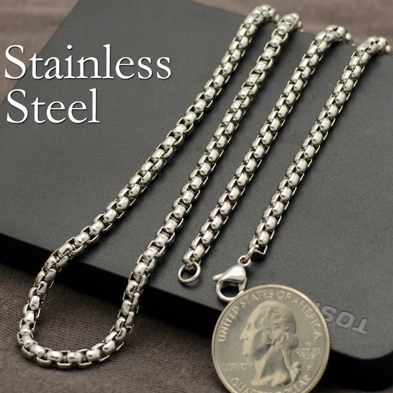 50 Pieces Round Box Chain Necklace for Men Women Tarnish Free Wholesale Stainless Steel Necklace for Jewelry Making