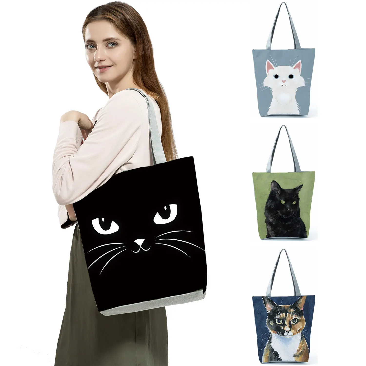 

Black Cat Print Animal Art Painting Shopping Handbag Women Shoulder Bag Large Graphic Tote Shopper Bag for Boutique Travel Bag