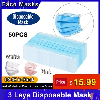 

US CZ in Stock 3 Laye Mask Dust Protection Mask Disposable Face Masks Ear Loop Disposable Dust Filter Safety Mask Anti-Pollution
