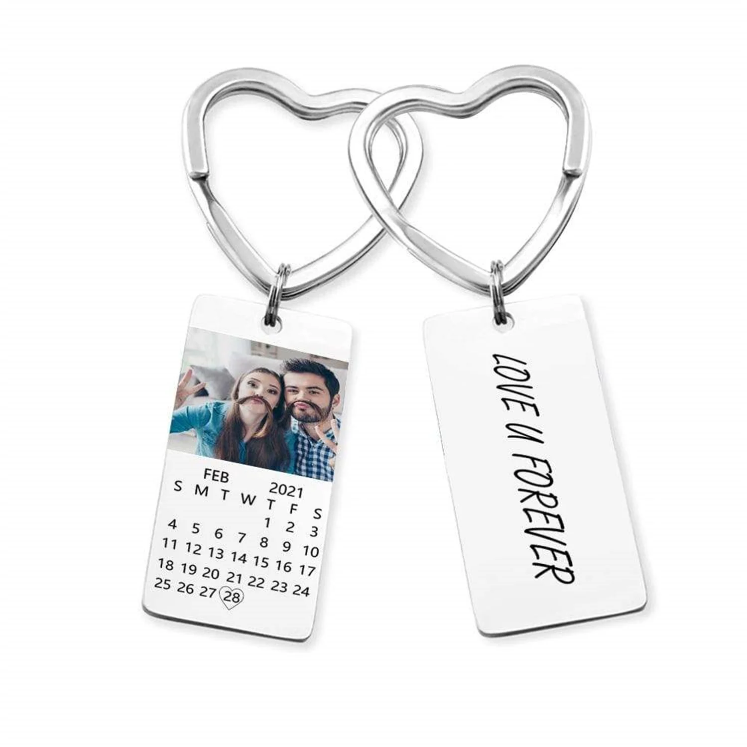 

Personalized Colour Photo Calendar Keychain With Love Date Stainless Steel Heart Date Engrave Date Family Gift Mother's Day Gift