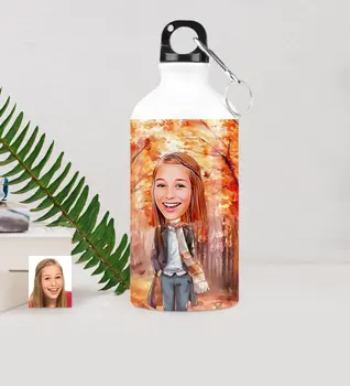 

Personalized Women 'S Autumn Themed Caricature Of Metal Water bowl (500 ml.) -2