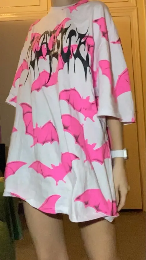 E-girl Soft Girl Kawaii Pastel Goth Pink Bat Graphic T-Shirt photo review