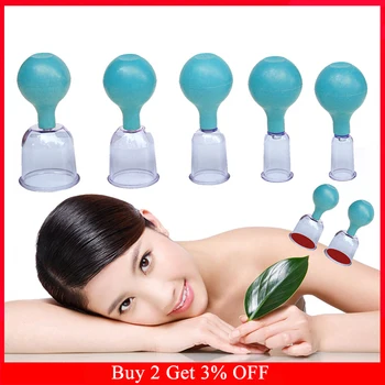 

4Pcs/Set Blue Vacuum Cupping Cups PVC Head Glass Suction Body Massage Family Meridian Acupuncture Chinese Medical Therapy Jar