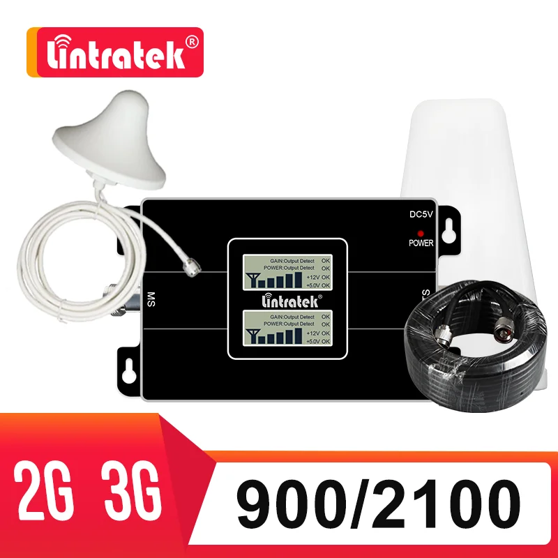 Lintratek GSM 900 2100mhz WCDMA Cellular Booster 2G UMTS 3G Repeater 2100 900mhz Cellphone Signal Amplifier Cellular Full Kit dj