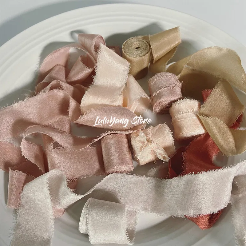 Real Pure Silk Ribbon Embroidery Satin Cotton Raw Edge For Handcrafts Wedding Party Bridal Bouquet Invitations Rustic Styling