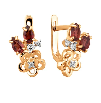 

Gold earrings with cubic zirconia and Garnet sunlight sample 585