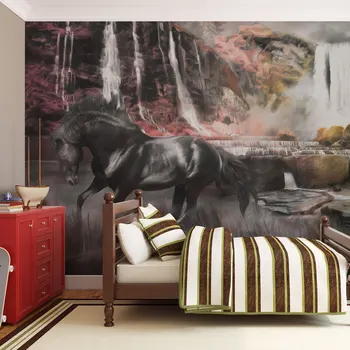 

Wall mural-black horse near a waterfall-250x193 cm