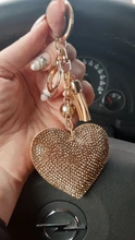 ZOSHI-Llavero borla cuero con forma de corazón, llavero con anilla para llaves, llavero de cristal de Metal, bolso con abalorio, colgante automático, regalo, precio al por mayor