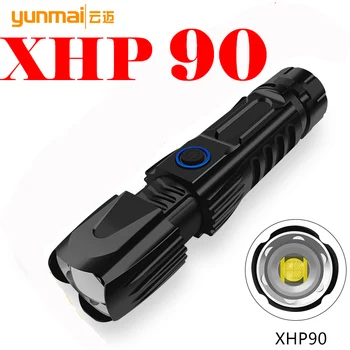 

NEW XHP90 most powerful led flashlight usb Zoom Tactical torch 26650 Rechargeable battery hand light with pen clip safety hammer