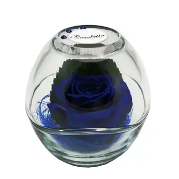 

Rosabella®Real Pink Stabilized in Glass Ball and Swarovski Rhinestones-Blue S Made In Italy real rose dehydrated