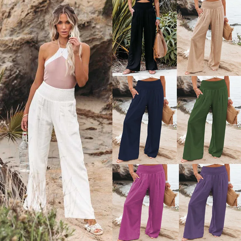 2025 New Spring/Summer New Women's Casual Style Cotton and Hemp Comfortable Mid Waist Long Pants for Women 3