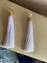 12cm y 5,1 larga borla fibra Clip en pendientes No perforado para las mujeres de moda nupcial bohemio boda Clip de oreja Anti-alergia