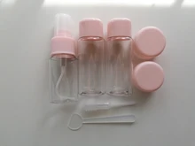 Mini botes de plástico para cosméticos, mini botellas de plástico para uso de crema cosmética para rostro, juego de 7 unidades, envases vacíos de plástico transparentes, kit de viaje