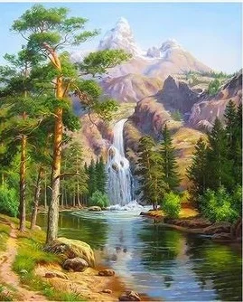 

Painting by numbers drawing on wood waterfall in the mountains 40x50